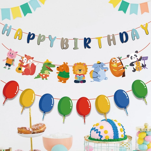 Happy Birthday Banner Bunte Cartoon Tier Prinzessin Papier Hängende Banner Für Kinder Geburtstag Party Dekoration Schule Atmosphäre Layout