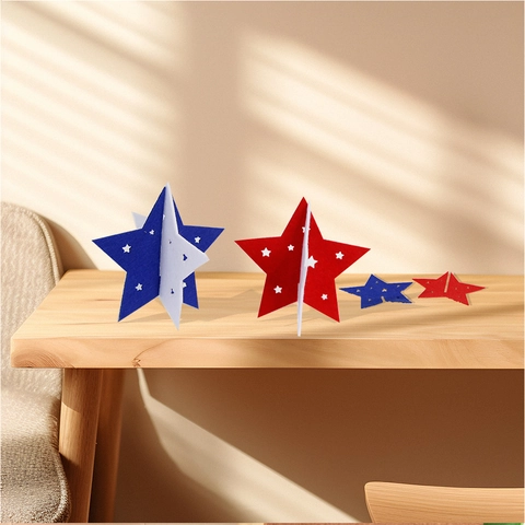 Étoile en Feutre 3D Ornement de Table Rouge Blanc Bleu Patriotique Jour de l'Indépendance Pour Fête Nationale Maison