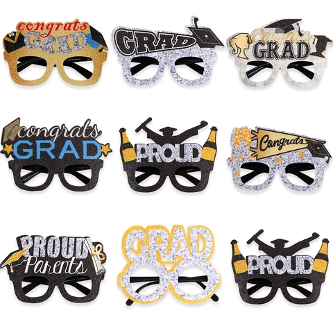 Felt Plastic Glitter Graduation Party Glasses With Graduation Cap Diploma Design For Photo Booth Props Celebration Party Decoration