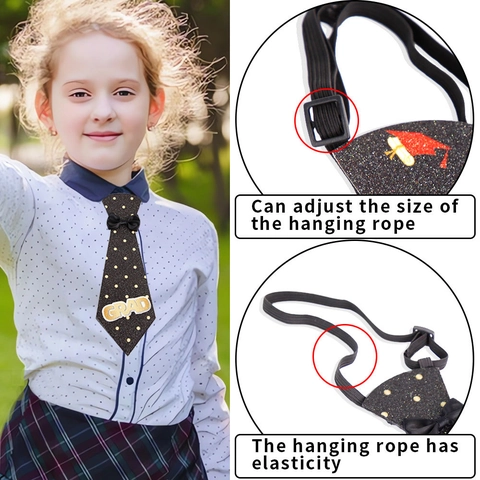 Cravatta Elastica per Cerimonia di Laurea Accessorio Festa Bambini Con Lettere GRAD Tocco Laurea Motivo Stelle Tessuto Glitterato Regolabile