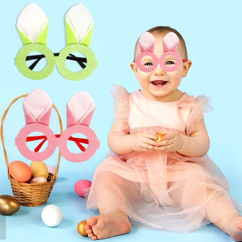 Easter Bunny Ear Glasses Glitter Plush Rabbit Ears Party Eyewear Frame Kids Holiday Costume Accessory Pink Green