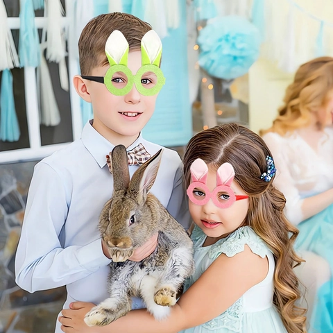 Occhiali a Orecchie di Coniglio di Pasqua Montature in Feltro Glitterato per Decorazioni Festa Oggetti di Scena Fotografici per Bambini Adulti Regalo