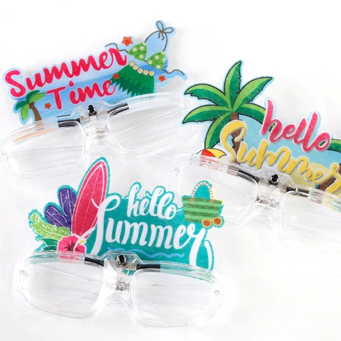 Occhiali da Festa Hawaiani a LED Luminosi Occhiali Tropicali da Spiaggia Luau Fenicottero Ananas Albero di Cocco Montatura Occhiali per Vacanze Estive Festa Notturna Decorazioni