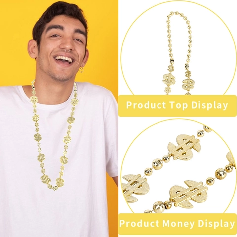 Hip Hop Gold Dollarzeichen Anhänger Halskette Für Herren Damen Dicke Geld Symbol Perlenkette Schmuck Party Kostüm Zubehör