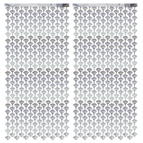 Laser Silver Diamond Shape Tinsel Curtain Foil Fringe Backdrop For Wedding Birthday Party Decoration Background Wall Decor