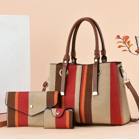 Vintage Gestreepte Geweven PU Leren Draagtas Envelop Clutch En Kaarthouder Elegante Color Block Dagelijkse Schoudertas Voor Dames