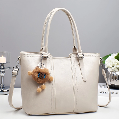 Borsa Tote Retrò Da Donna Grande Capacità Pelle PU Borsa A Mano Con Tracolla Rimovibile E Ciondolo In Peluche