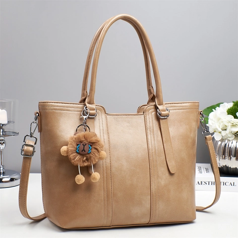 Borsa Tote Retrò Da Donna Grande Capacità Pelle PU Borsa A Mano Con Tracolla Rimovibile E Ciondolo In Peluche