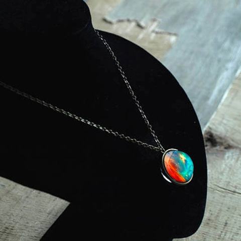 Vintage Galaxy Nebula Double Sided Glass Ball Pendant Necklace Antique Bronze Alloy Chain Space Time Gemstone Jewelry Gift