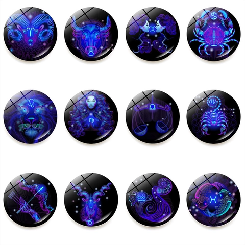 Twelve Zodiac Signs Glass Refrigerator Magnets Magnetic Fridge Sticker For Home Office Whiteboard Decorative Locker Ornament