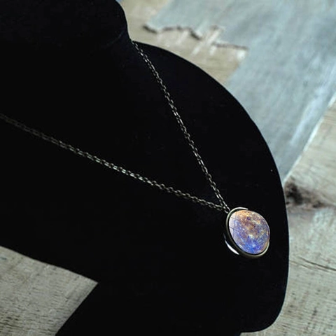Vintage Melkweg Universum Planetair Dubbelzijdige Glazen Bol Hanger Halsketting Brons Legering Slangenketting Hemelse Sieraden Voor Heren Dames