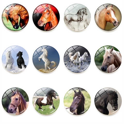 Running Horse Pattern Glass Fridge Magnets Circular Crystal Magnetic Whiteboard Stickers For Home Kitchen Office Decor Gift