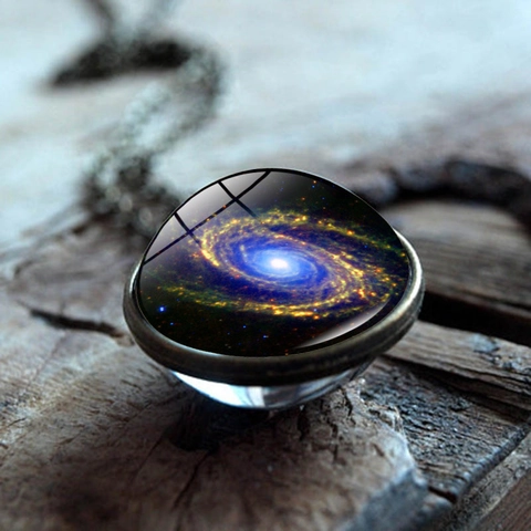 Universe Nebula Galaxy Pendant Necklace With Glass Dome Alloy Chain Vintage Aesthetic Space Jewelry Accessory