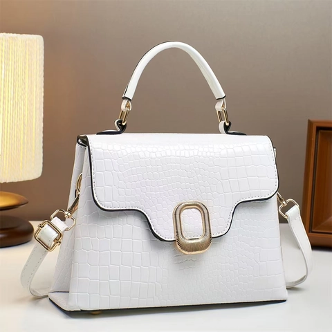 Sac à Main pour Femme en Cuir PU Motif Crocodile Élégant Sac Bandoulière Carré Avec Sangle Amovible Sac à la Mode