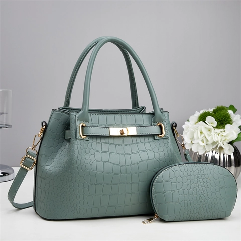 Women Crocodile Pattern PU Leather Handbag And Matching Small Purse Fashion Large Capacity Tote Shoulder Crossbody Bag