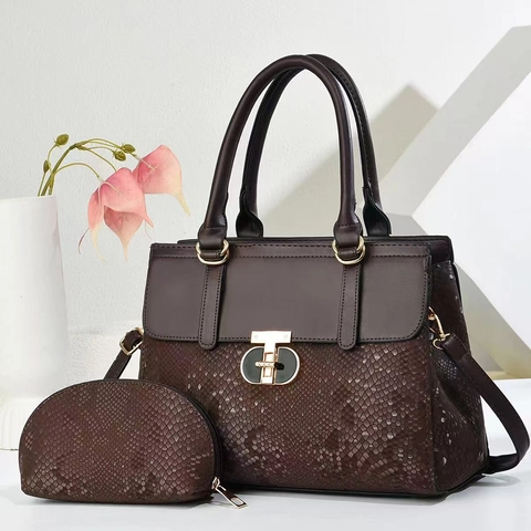 Women Handbag And Small Purse PU Leather Snake Pattern Embossed Large Capacity Metal Lock Elegant Shoulder Bag
