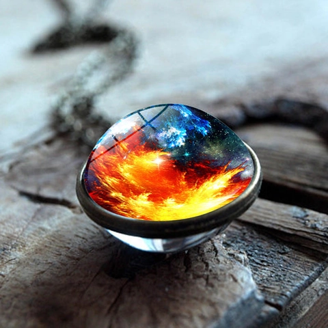 Universe Nebula Galaxy Pendant Necklace With Glass Dome Alloy Chain Vintage Aesthetic Space Jewelry Accessory