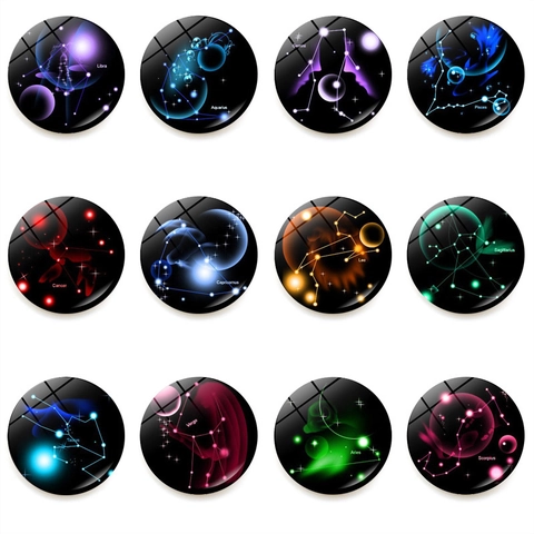 12 Zodiac Signs Crystal Glass Fridge Magnet Constellation Magnetic Refrigerator Sticker For Kitchen Home Office Decor Gift