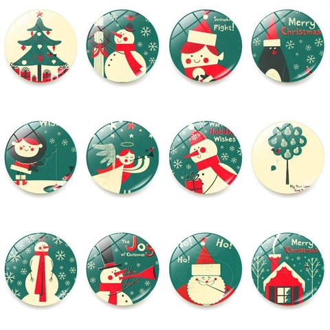 Vintage Weihnachten Glas Kühlschrankmagnete Rund Magnetische Dekoration Für Zuhause Küche Weihnachtsmann Schneemann Weihnachtsbaum Festliches Dekor