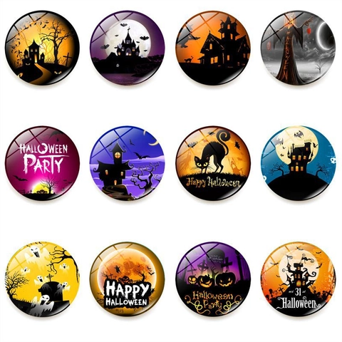 Halloween Koelkastmagneten Rond Glas Kristal Decor Koelkast Whiteboard Kast Pompoen Vleermuis Geest Nieuwigheid Ornament
