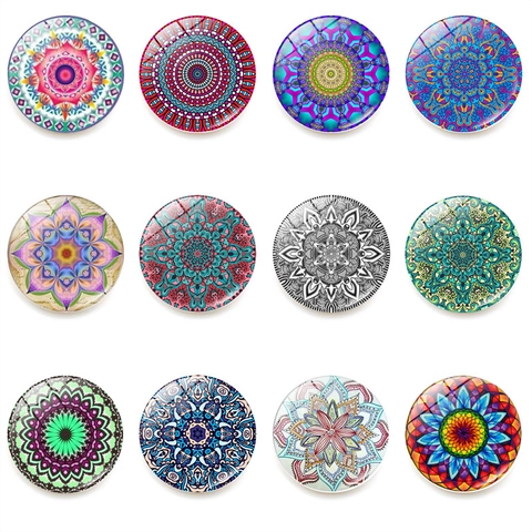 Mandala Art Fridge Magnet Crystal Glass Round Bohemian Geometric Magnetic Decoration For Refrigerator Whiteboard Home Office