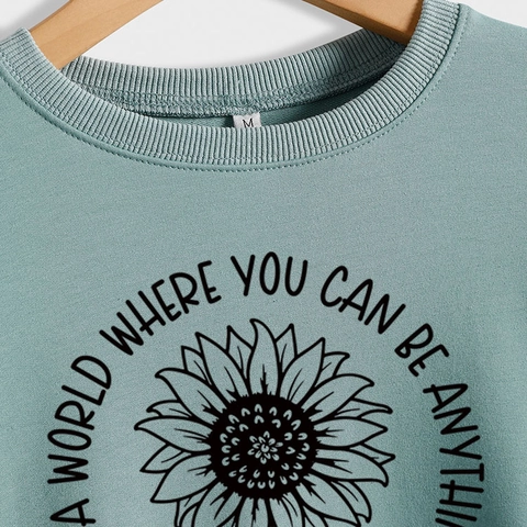 Women Crewneck Pullover Sweatshirt Sunflower Print Be Kind Quote Long Sleeve Cotton Blend Casual Loose Fit Top