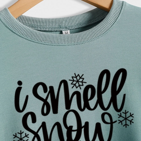 Damen Rundhals Sweatshirt Langarm I Smell Snow Schneeflocken Druck Casual Lose Baumwollmischung Pullover Winter