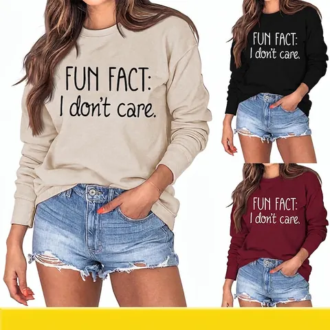 Damen Sweatshirt Langarm Rundhals Baumwollmischung Slogan Druck Locker Lässig Pullover Top