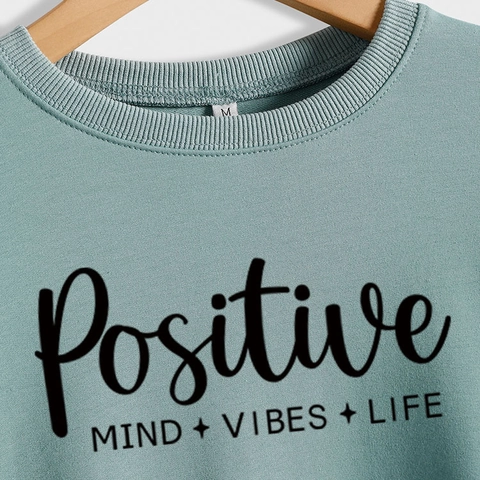 Damen Sweatshirt Rundhals Langarm Baumwollmischung Positive Mind Buchstabendruck Lässiger Streetwear Mode Pullover