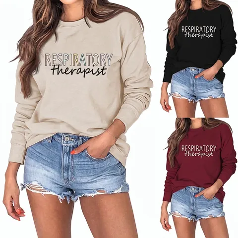 Damen Sweatshirt Rundhals Langarm Respiratory Therapist Druck Baumwollmischung Lässig Locker Pullover Oberteile