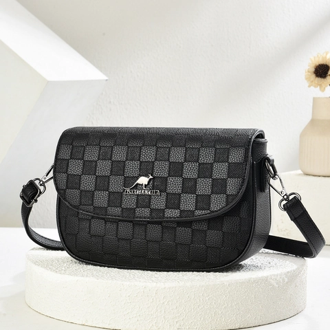 Women Crossbody Square Bag PU Leather Checkerboard Embossed Flap Small Shoulder Messenger Bag Fashion Casual Daily Travel