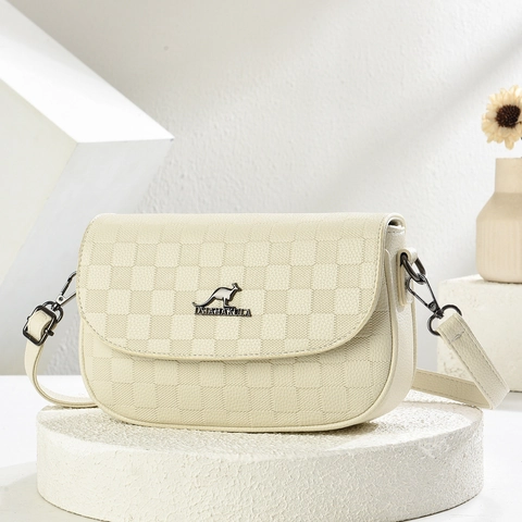 Women Crossbody Square Bag PU Leather Checkerboard Embossed Flap Small Shoulder Messenger Bag Fashion Casual Daily Travel
