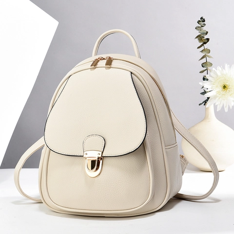 Sac À Dos Femme Mode Cuir PU Motif Litchi Mini Petit Sac De Voyage Rétro Polyvalent Pour Dames Avec Serrure En Métal