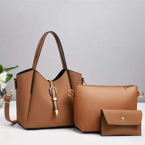 Women Handbags PU Leather Woven Texture Tote Crossbody Bag Wallet Elegant Solid Color Shoulder Handbags
