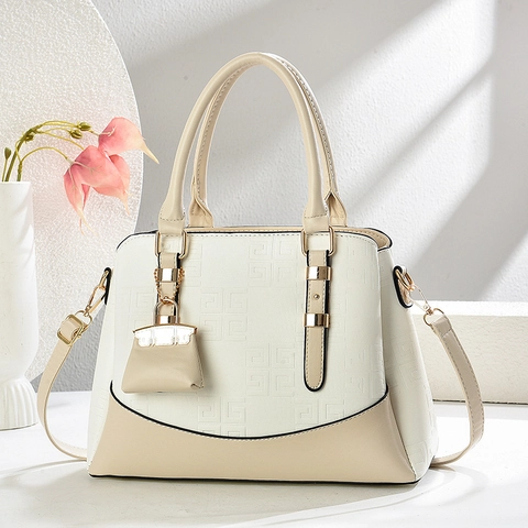 Women PU Leather Handbag With Geometric Embossed Pattern Gold Hardware Fashion Tote Bag Crossbody Purse For Daily Work