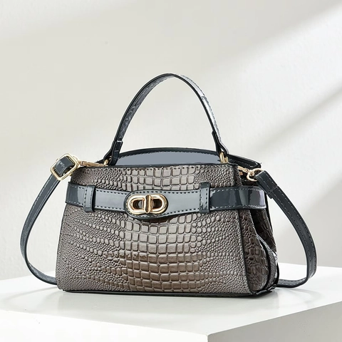 Damen Henkeltasche PU Leder Krokodil Muster Metallschnalle Umhängetasche Vintage Mode Elegant