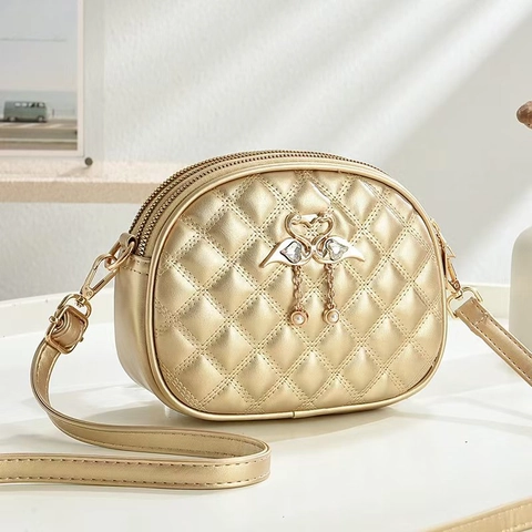 Borsa A Tracolla In Pelle PU Trapuntata Forma A Conchiglia Con Decorazione Cigno Fenicottero Perla Artificial Strass Moda Donna Versatile