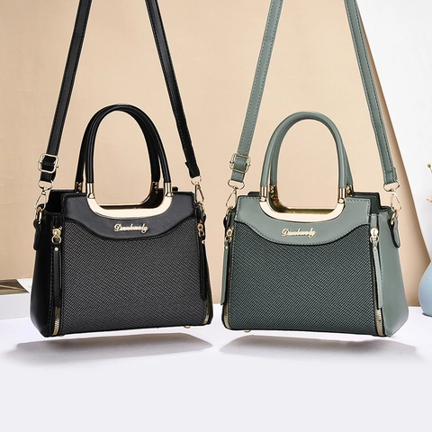 Patchwork PU Leder Handtasche Damen Gewebte Textur Gold Metallgriff Große Kapazität Büro Pendler Schulter Umhängetasche