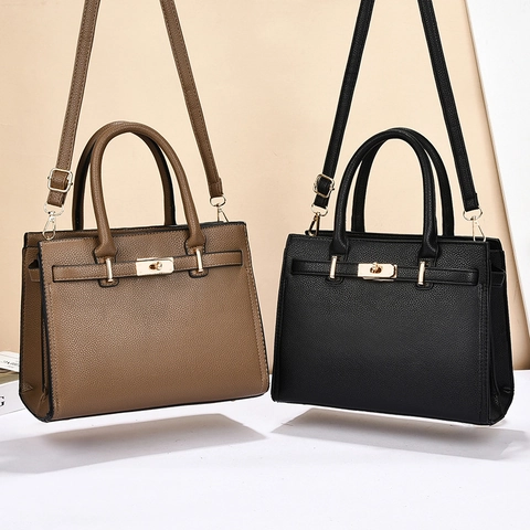 Grand Sac à Main pour Femmes en Cuir PU Motif Crocodile Litchi Gauffré Sac à Bandoulière Commuteur Avec Fermoir Doré Et Sangle