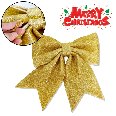 Glitter Christmas Ribbon Bows DIY Hanging Ornaments For Tree Sparkling Holiday Party Home Decor Supplies