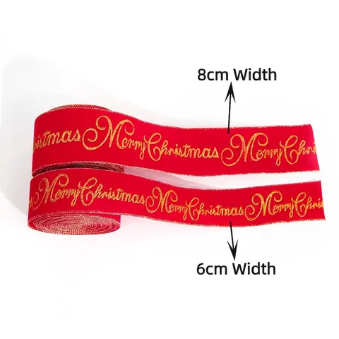 Nastro Di Natale In Velluto Rosso Glitter Oro Scritta Merry Christmas Per Decorazione Albero Regali