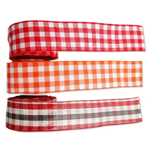 Cinta de Cuadros de Navidad Imitación Lino Borde de Alambre Cinta Escocesa Para Envolver Regalos Decoración Festiva Hogar Fiesta DIY Manualidades Cinta de Tela Tejida