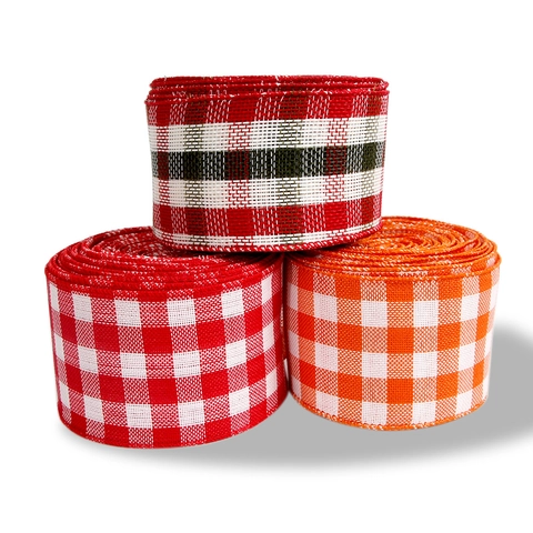 Cinta de Navidad de Imitación de Lino Gingham Cuadros Escoceses Para Envolver Regalos Decoración de Árbol de Navidad DIY