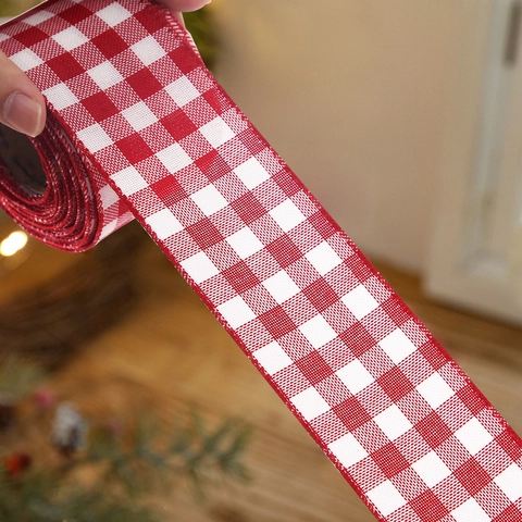 Nastro in Poliestere Gingham Plaid per Natale Giorno del Ringraziamento DIY Scatola Regalo Decorazione Fettuccia a Quadri