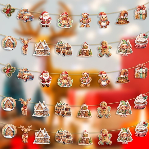 Ghirlanda Di Natale Banner Carta Cartone Animato Babbo Natale Omino Di Panpepato Decorazioni Per Feste Stile Nordico Casa