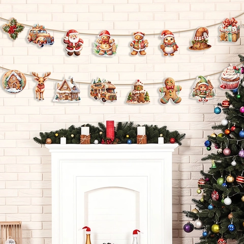 Ghirlanda Di Natale Banner Carta Cartone Animato Babbo Natale Omino Di Panpepato Decorazioni Per Feste Stile Nordico Casa
