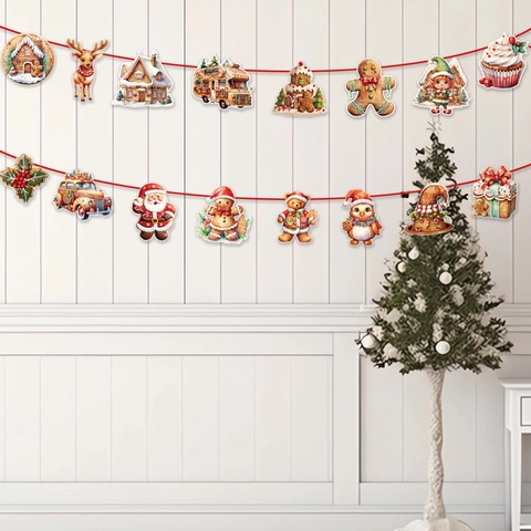 Weihnachten Lebkuchenmann Wimpelkette Papier Girlanden Für Weihnachtsfeier Home Decor Weihnachtsmann Rentier Muster Dekoration
