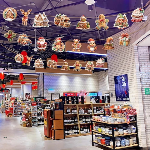 Banner di Carta di Natale del Fumetto Appeso Arredamento Babbo Natale Renna Casa di Pan di Zenzero Bandiera Per La Festa