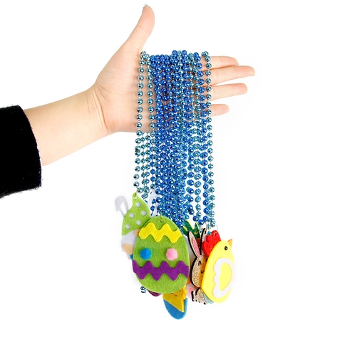 Ostern Kinder Cartoon Anhänger Halskette Blaue Perlenkette Hase Küken Karotte Ei Party Dekoration Festlicher Halsschmuck