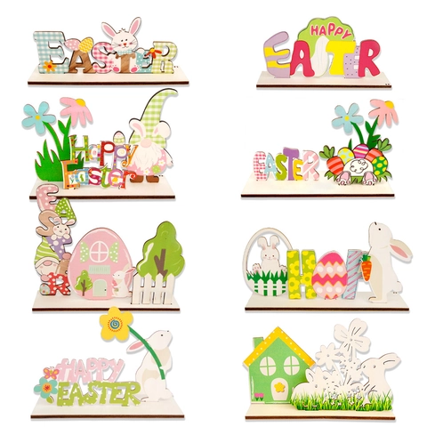 Easter Wooden Desktop Ornaments Bunny Egg Gnome Happy Easter Sign Rustic Spring Party Decoration Home Festive Table Decor